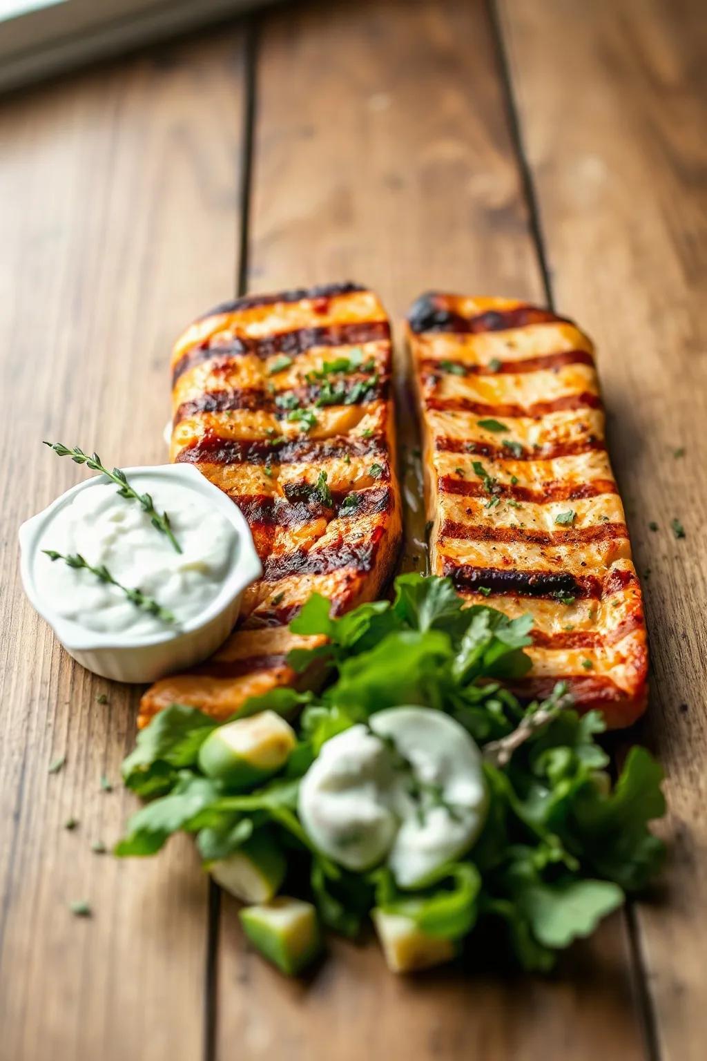 Grilled Salmon Fillets with Herb Greek Yogurt Salad