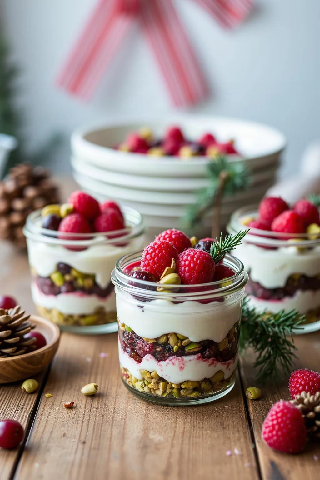 Christmas Cranberry Raspberry Mascarpone Pistachio Jars