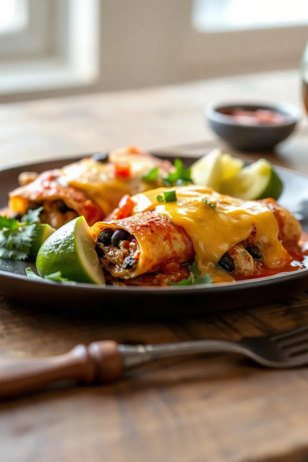 Enchiladas de Pollo y Frijoles Negros