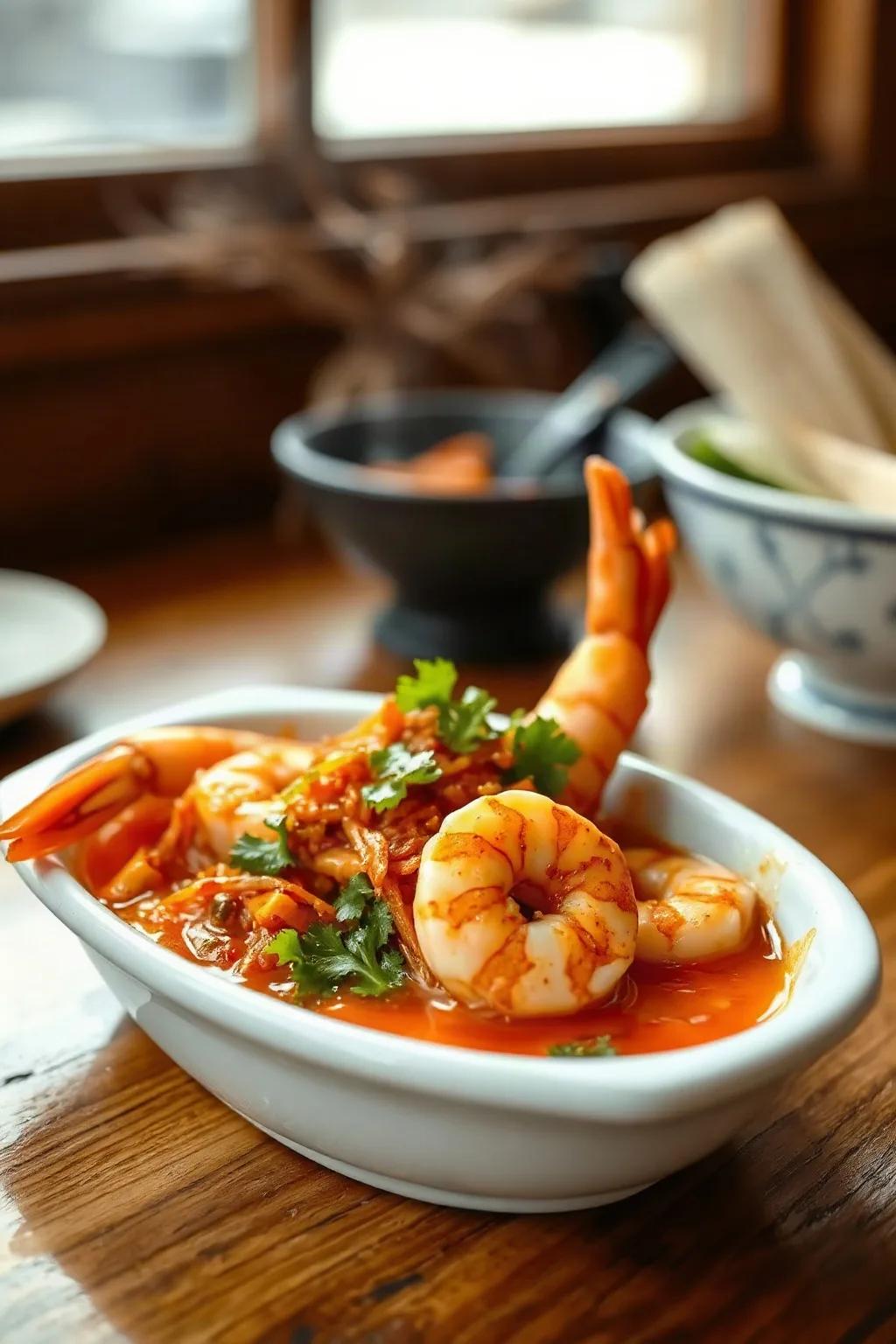 Camarones Salteados con Kimchi