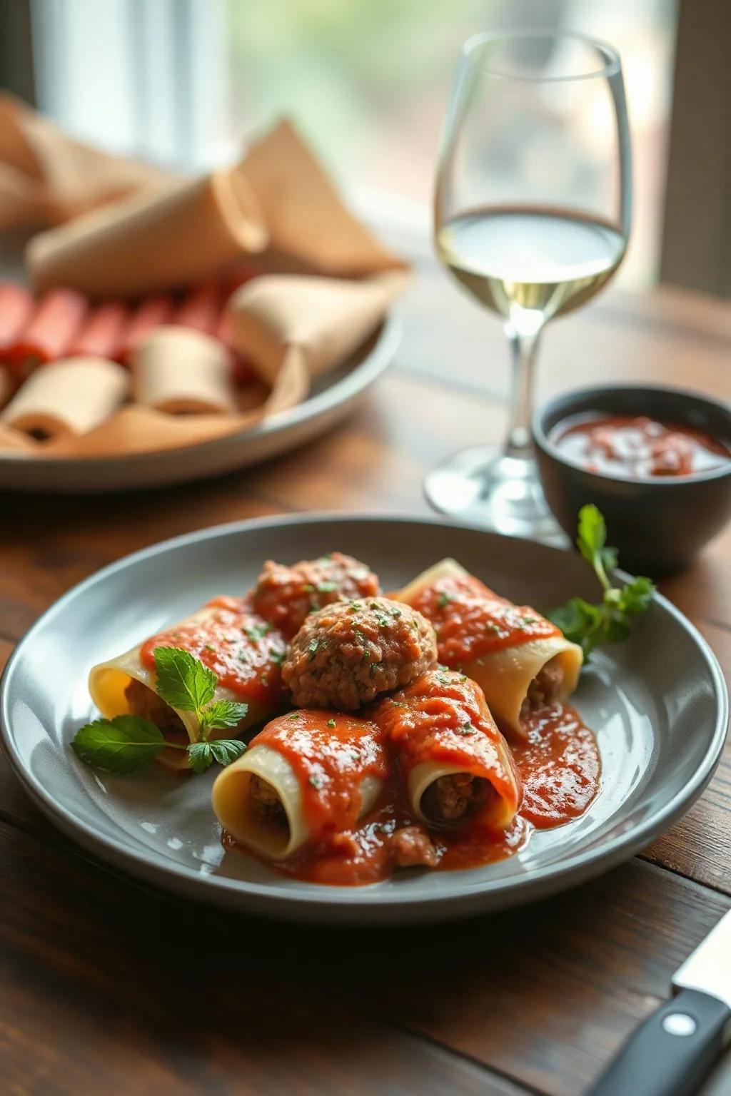 Cannelloni with Meatball Ragout