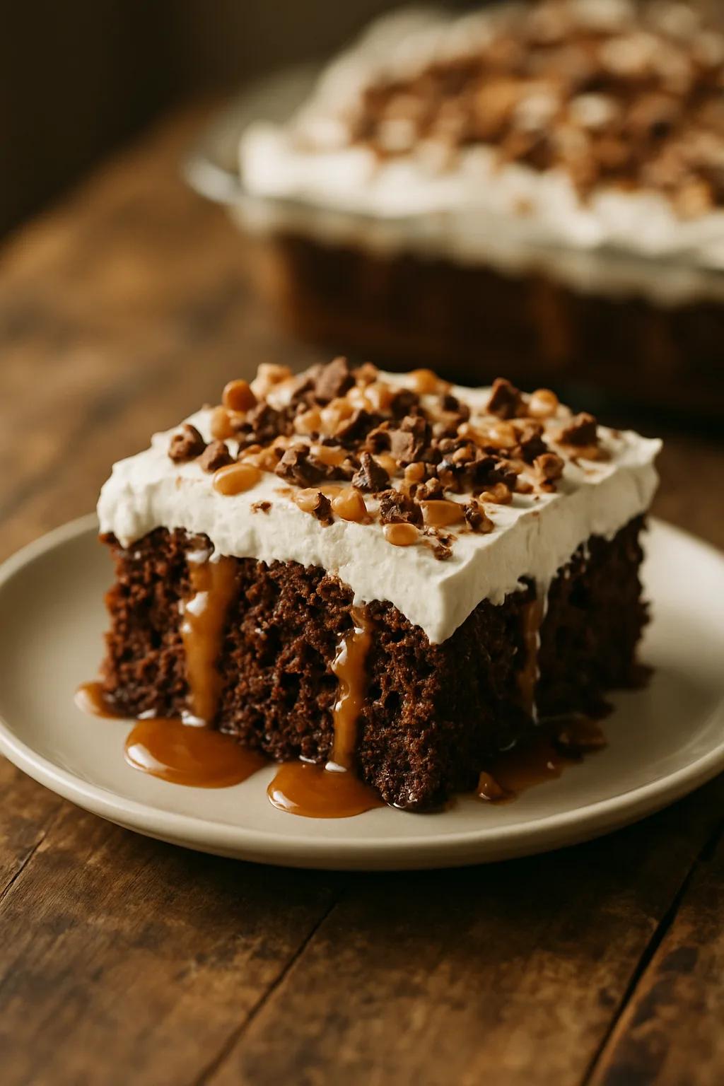 Chocolate Caramel Poke Cake