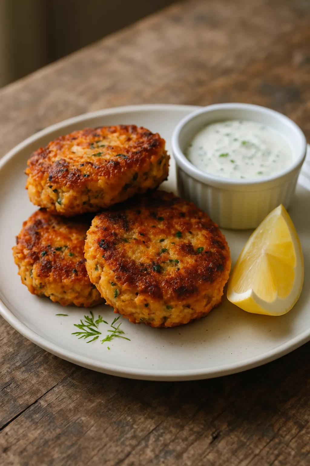 Galettes de saumon frais avec sauce citron-aneth