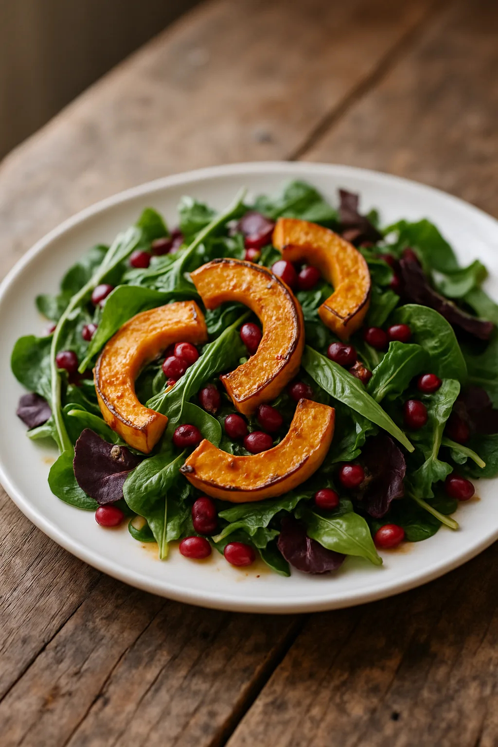 Mixed Greens Squash and Pomegranate Salad