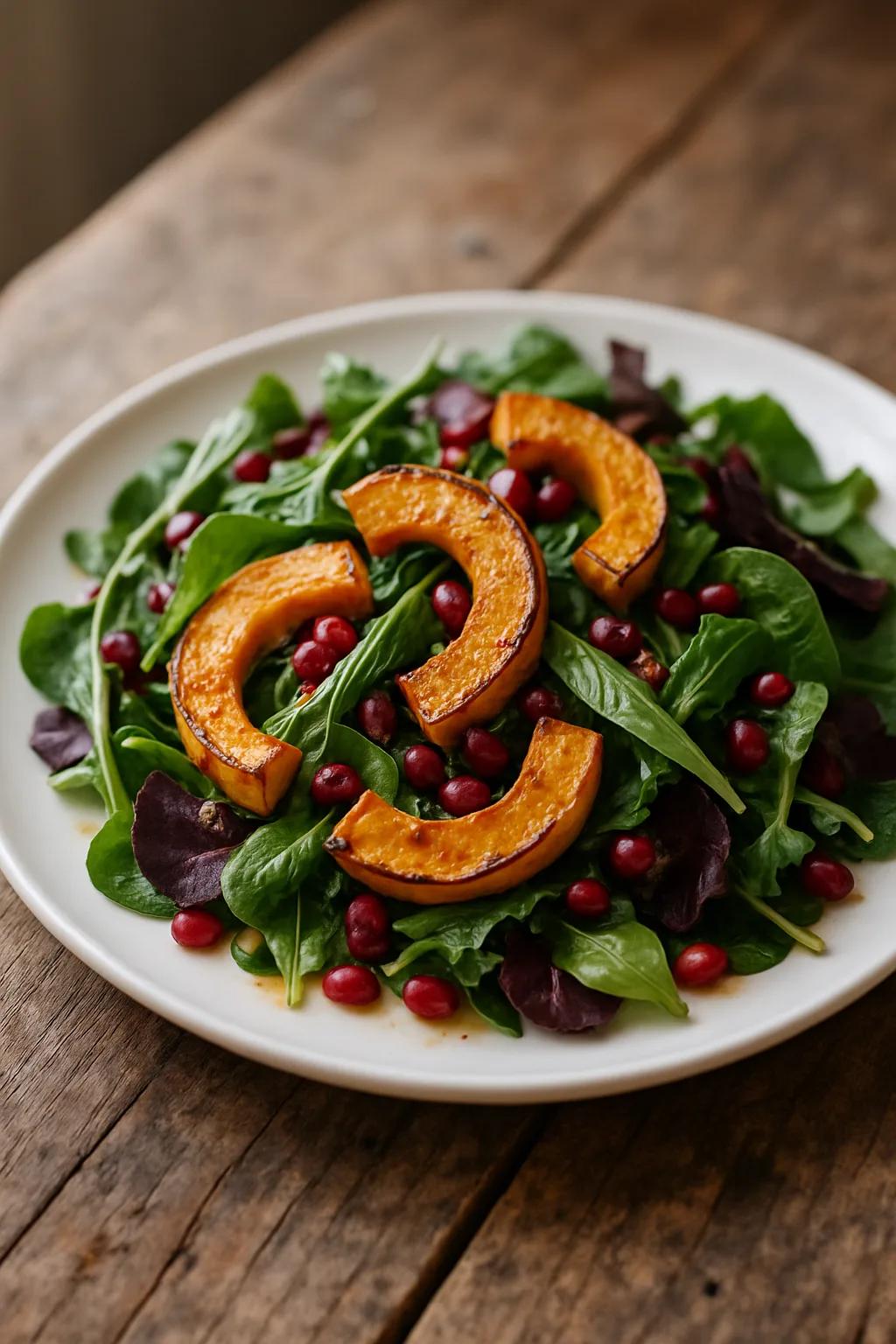 Mixed Greens Squash and Pomegranate Salad